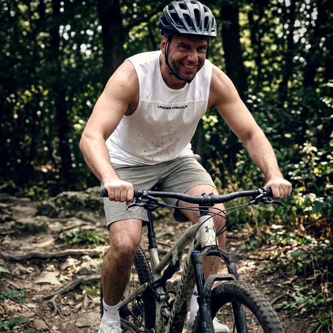 Nils auf dem Mountainbike im Wald